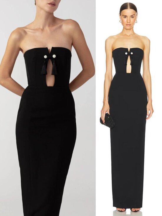 sau lee Dresses & Skirts - Sau Lee Imani Gown Black Tassel Strapless Keyhole‎ Maxi Dress Size 10